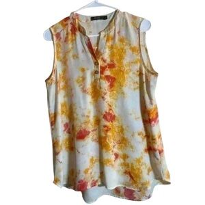 Women’s Cure Sleeveless top in orange pink & ivory Size medium Hi-Lo EUC